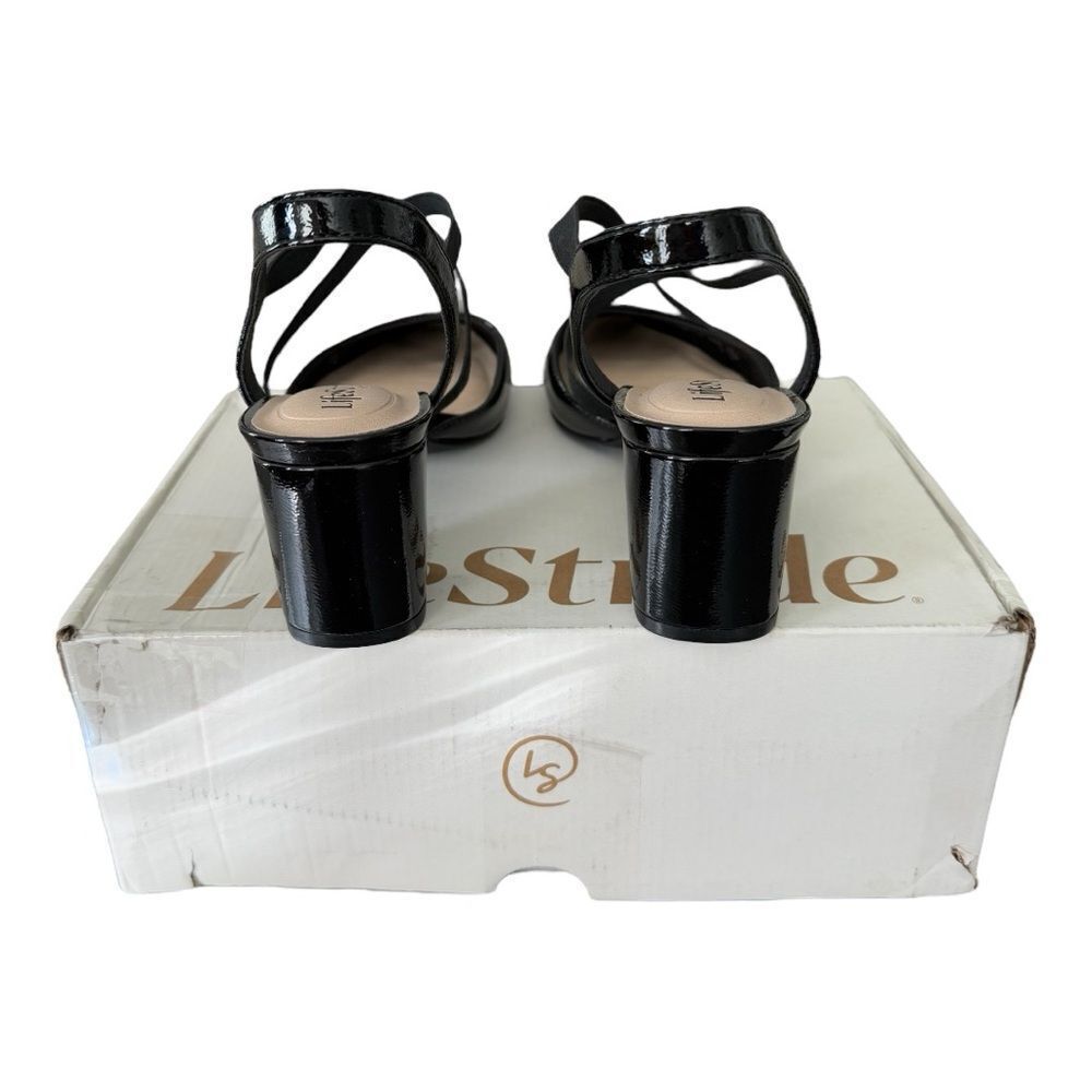 LifeStride April Black Patent Slingback Pumps Heels 6.5 Wide New In Box - Picture 6 of 15